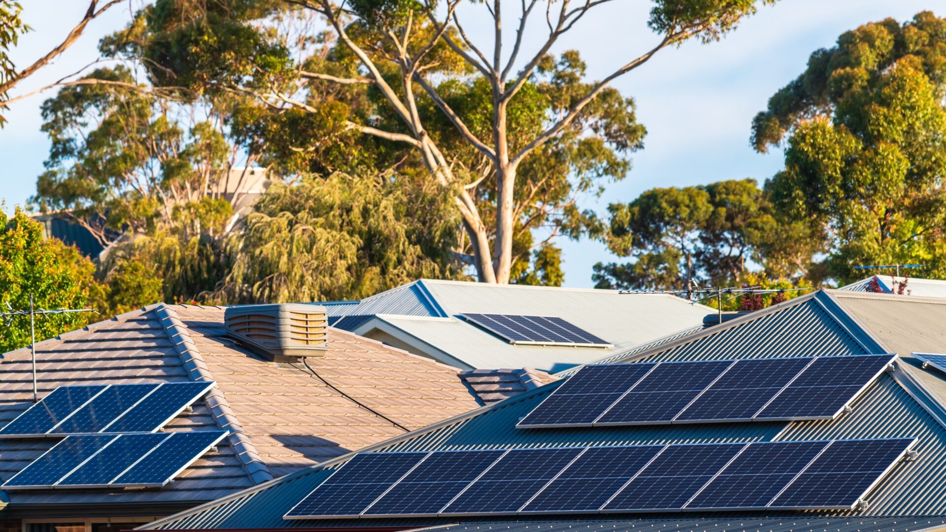 Solar panels installed on three residential rooftops in Australia